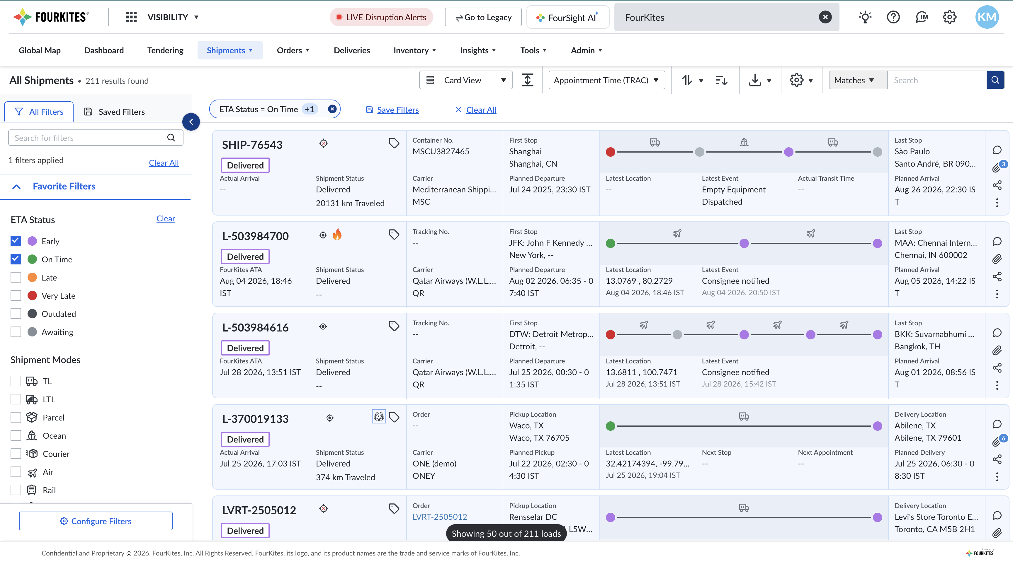 Redesigned FourKites tracking UI