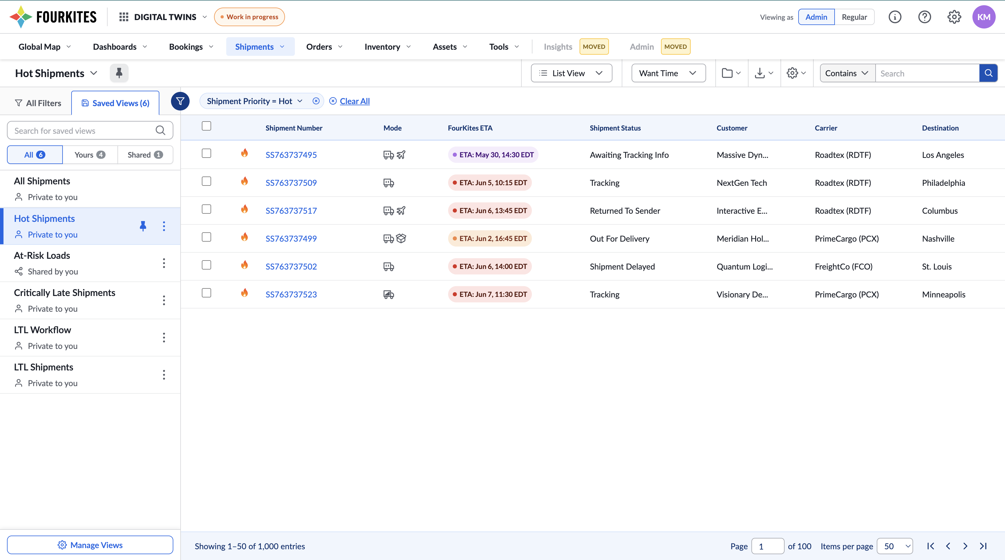 FourKites Redesign — core shipment-tracking experience