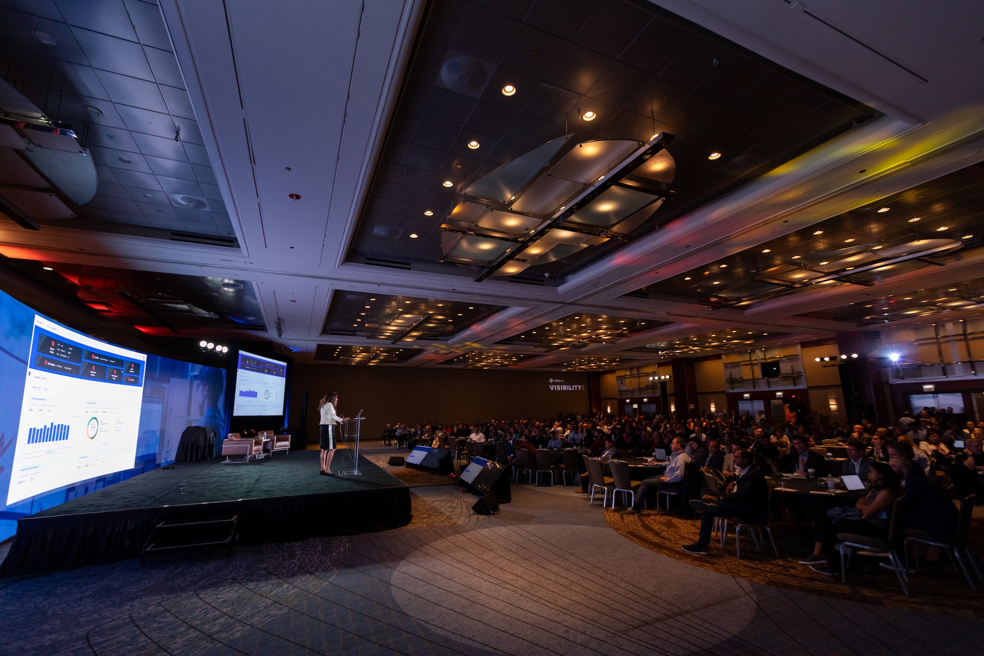 A FourKites presenter unveils My Workspace to a large audience at Visibility Conference 2023.